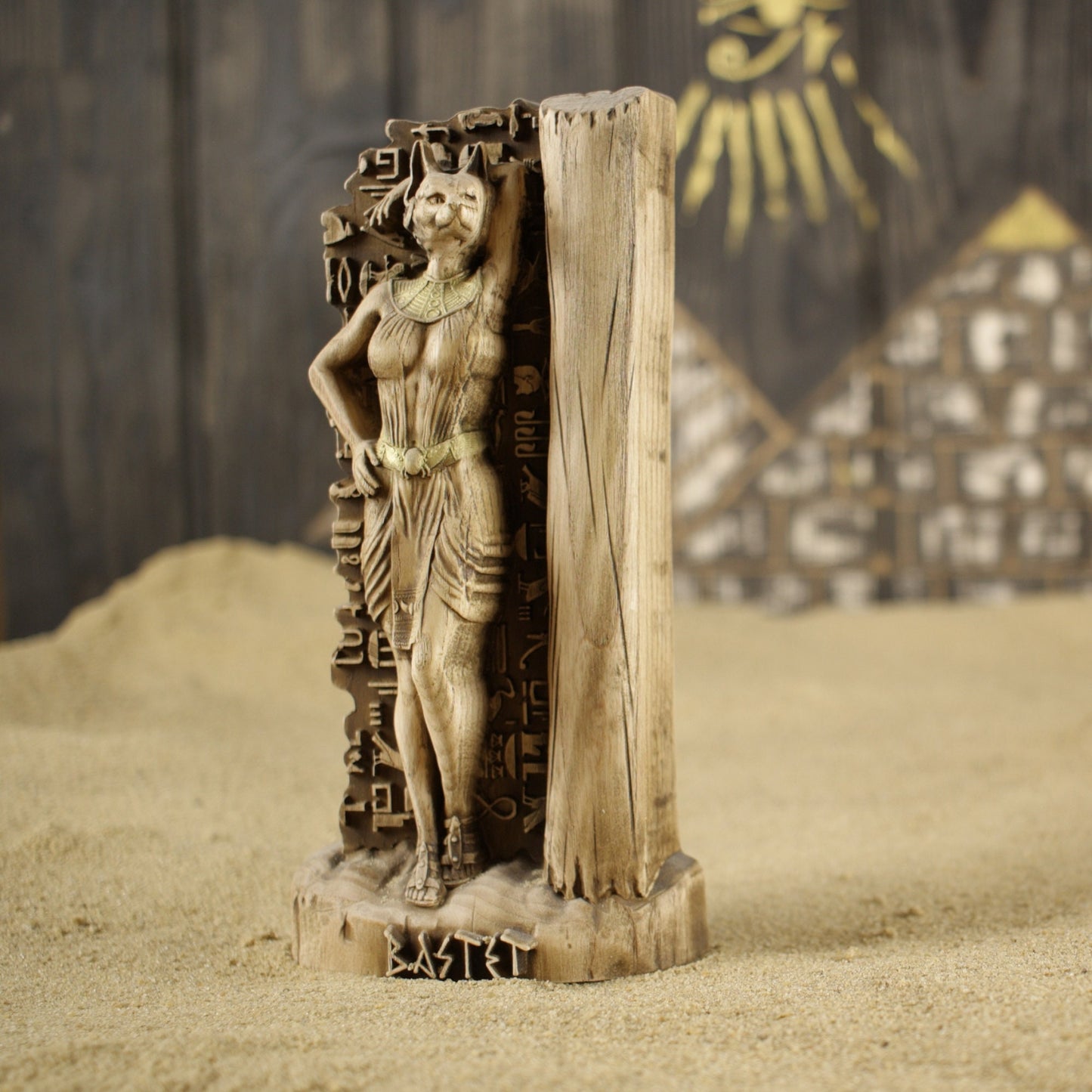 Bastet, Egyptian goddess, Wooden cat statue