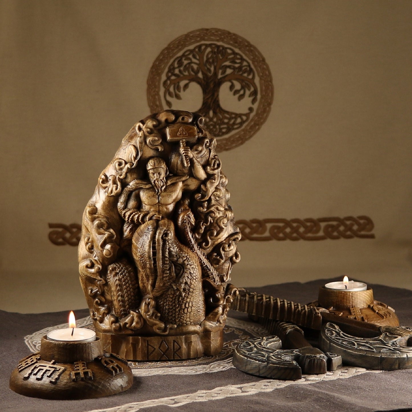 Thor, Norse gods, Wood carving, Wooden statue