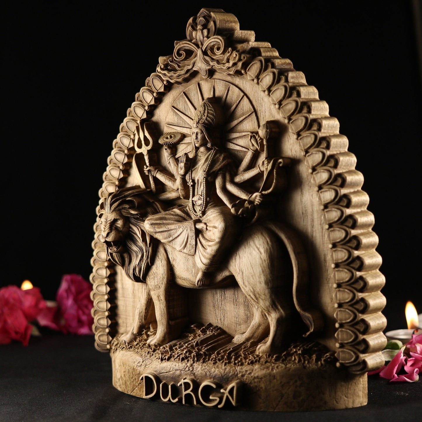 Wooden Durga Statue - Art Hindu India Statue