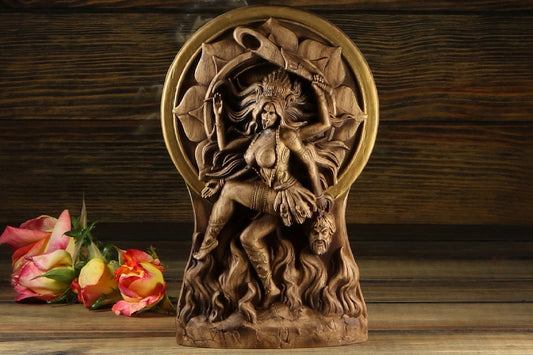 Wooden Kali Shiva Sculpture - Hindu Statue