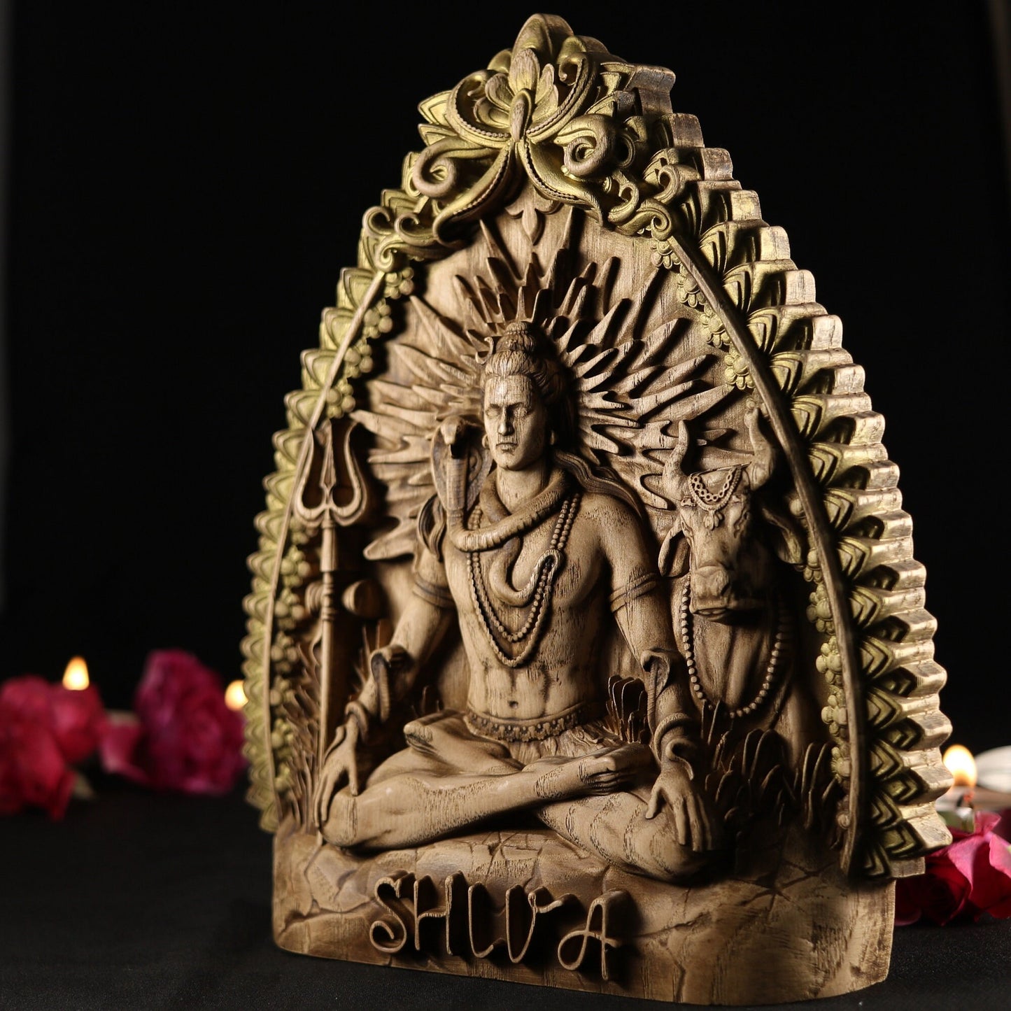 Wooden Carving Shiva Statue - Hindu God Sculpture
