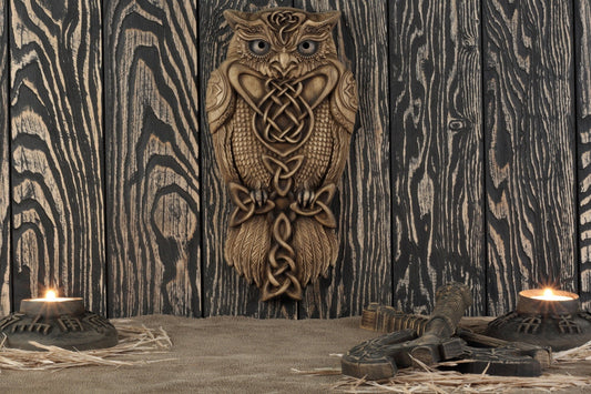 Celtic owl, Viking owl, wall art, Wooden owl