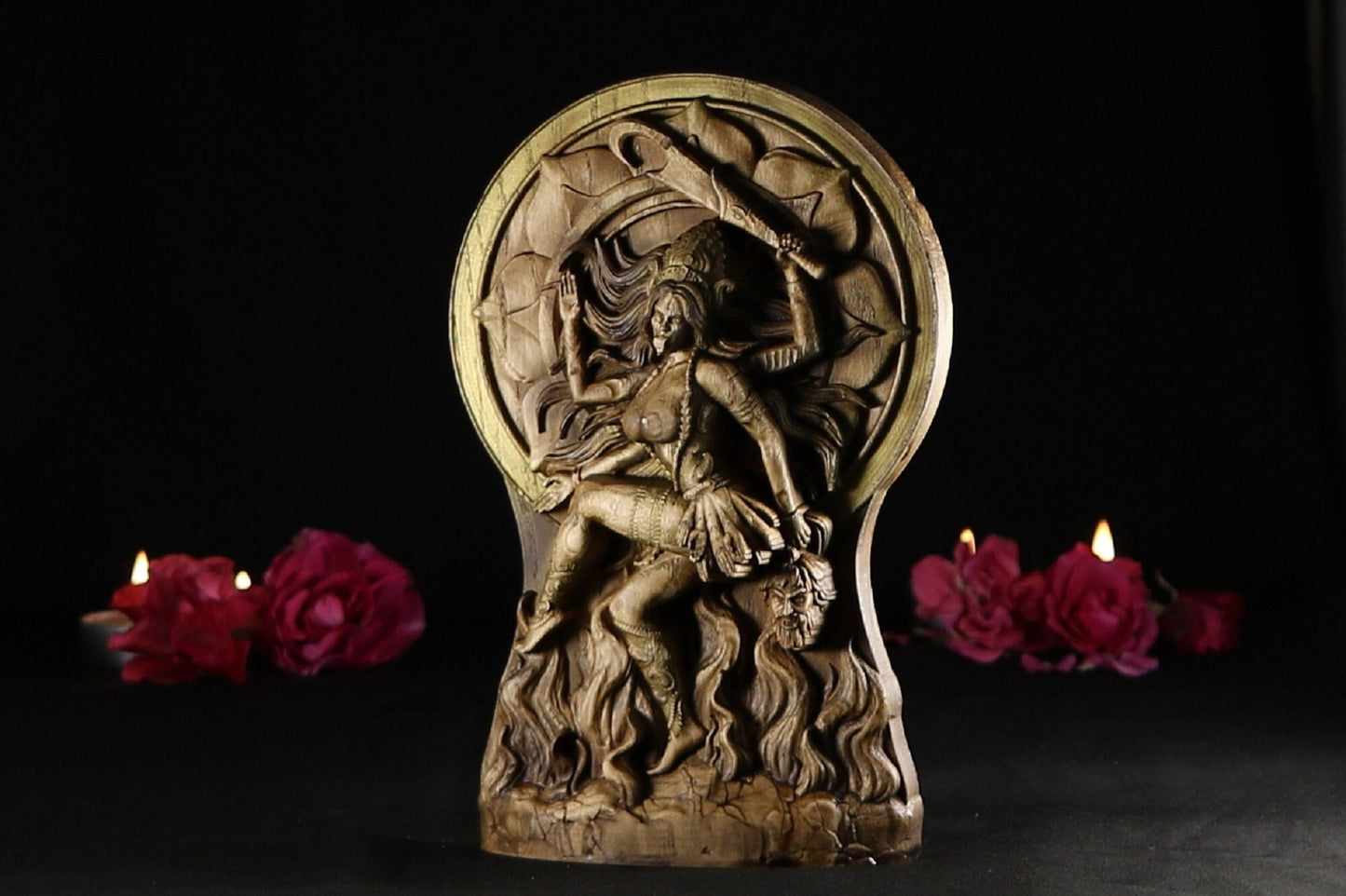 Wooden Kali Shiva Sculpture - Hindu Statue