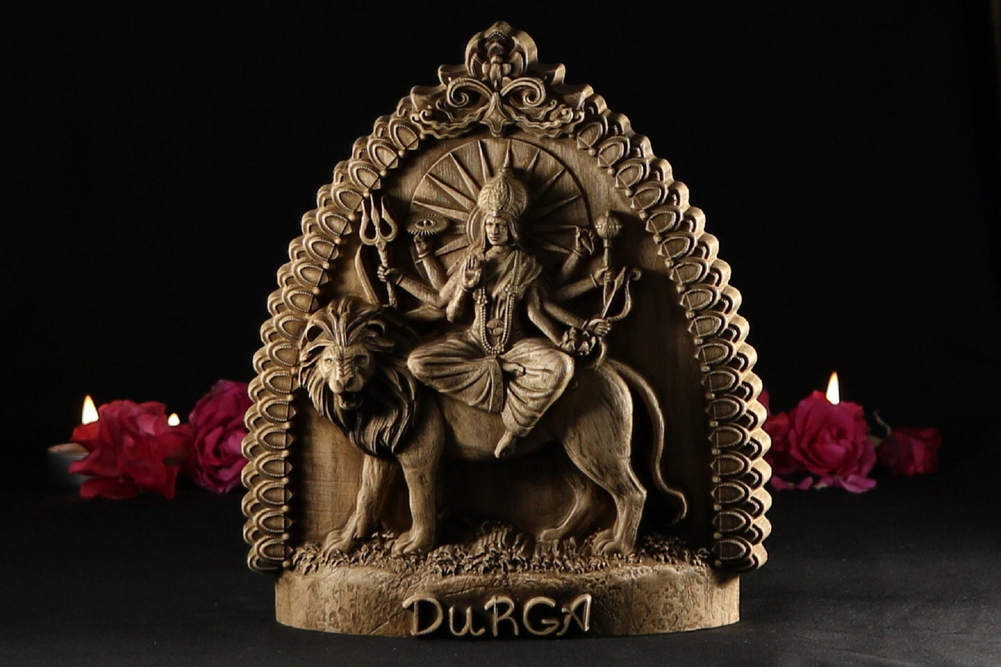 Wooden Durga Statue - Art Hindu India Statue