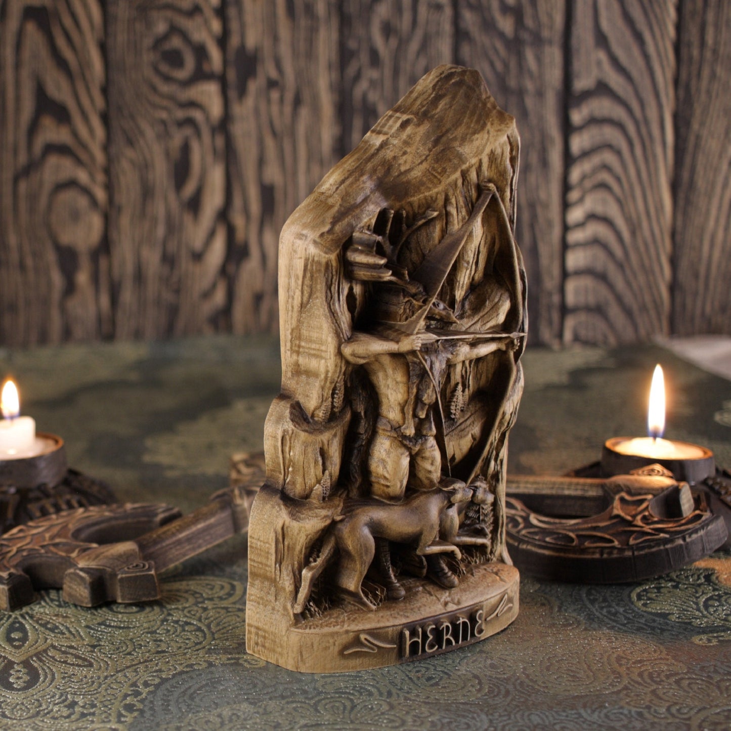 Wooden Horned God Statue - Norse Pagan Gods