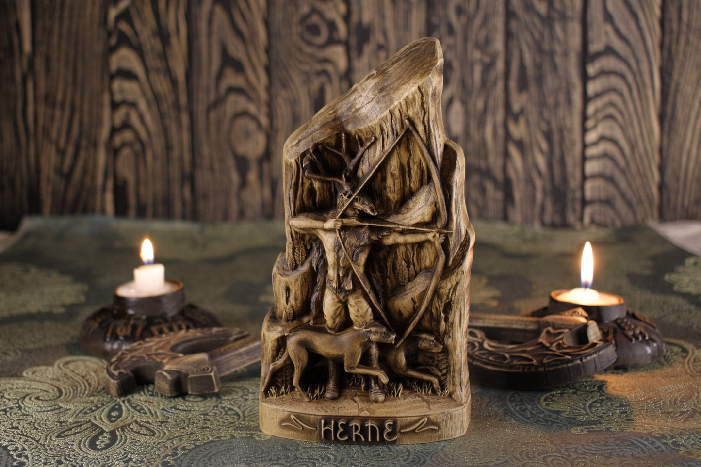 Wooden Horned God Statue - Norse Pagan Gods
