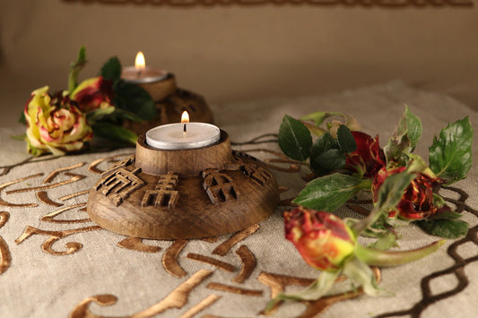 Viking decor, Wooden candle holder