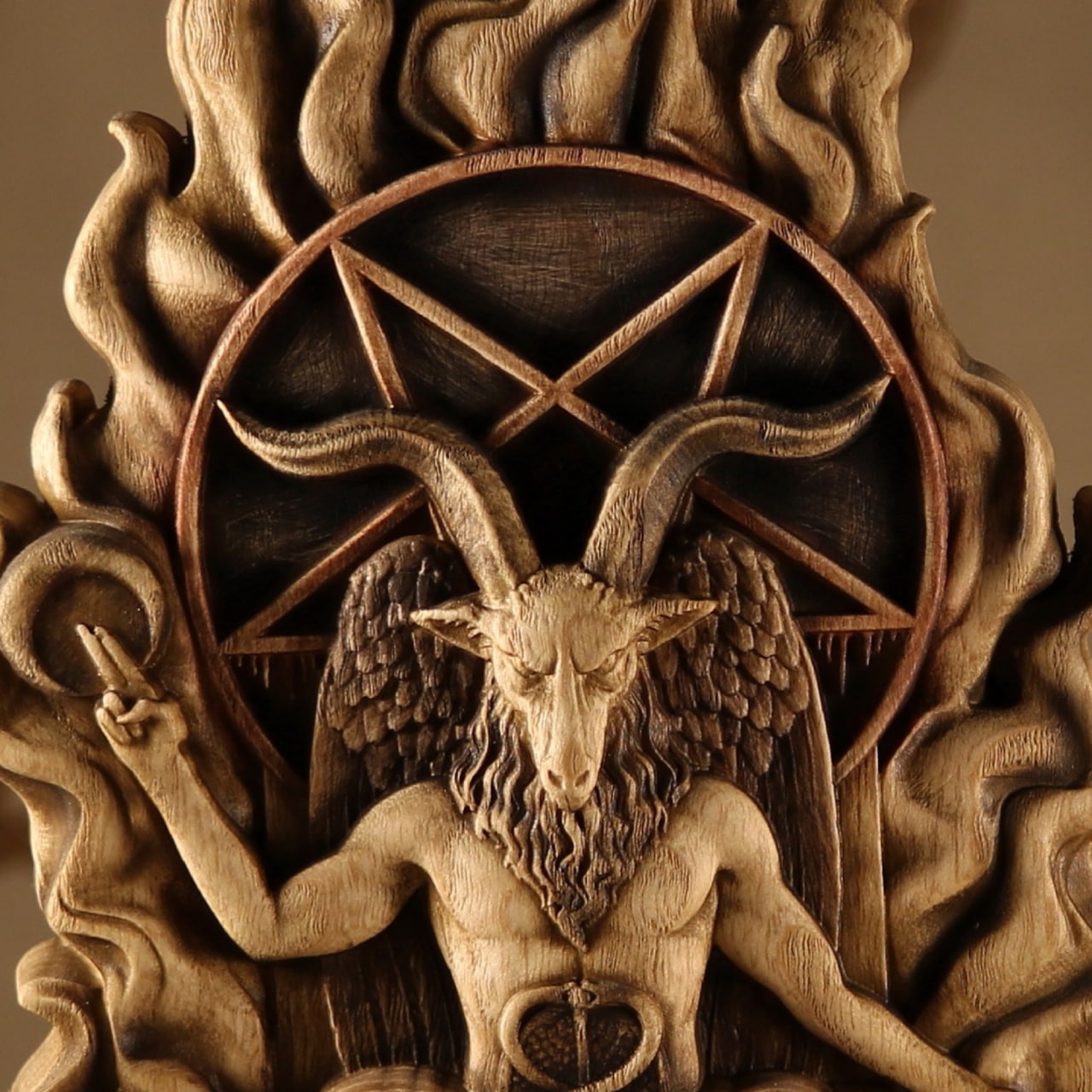 Wooden Baphomet Statue - Devil Sculpture