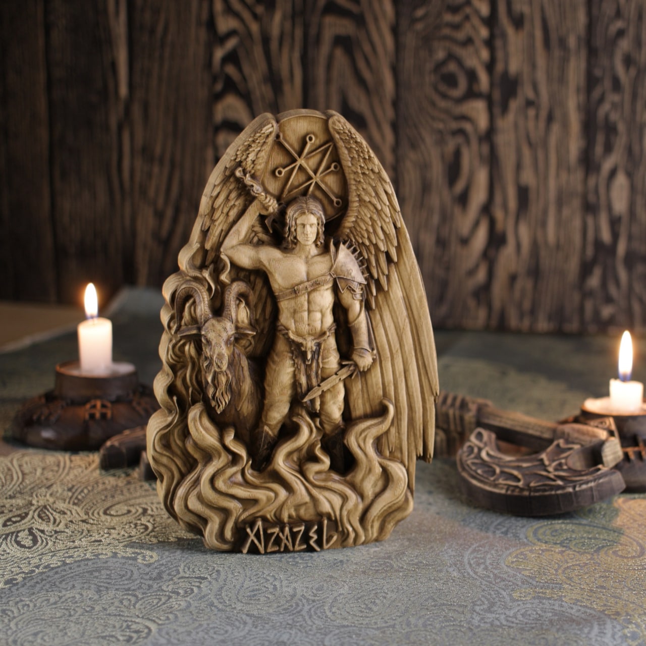 Azazel, demon, Wooden statue