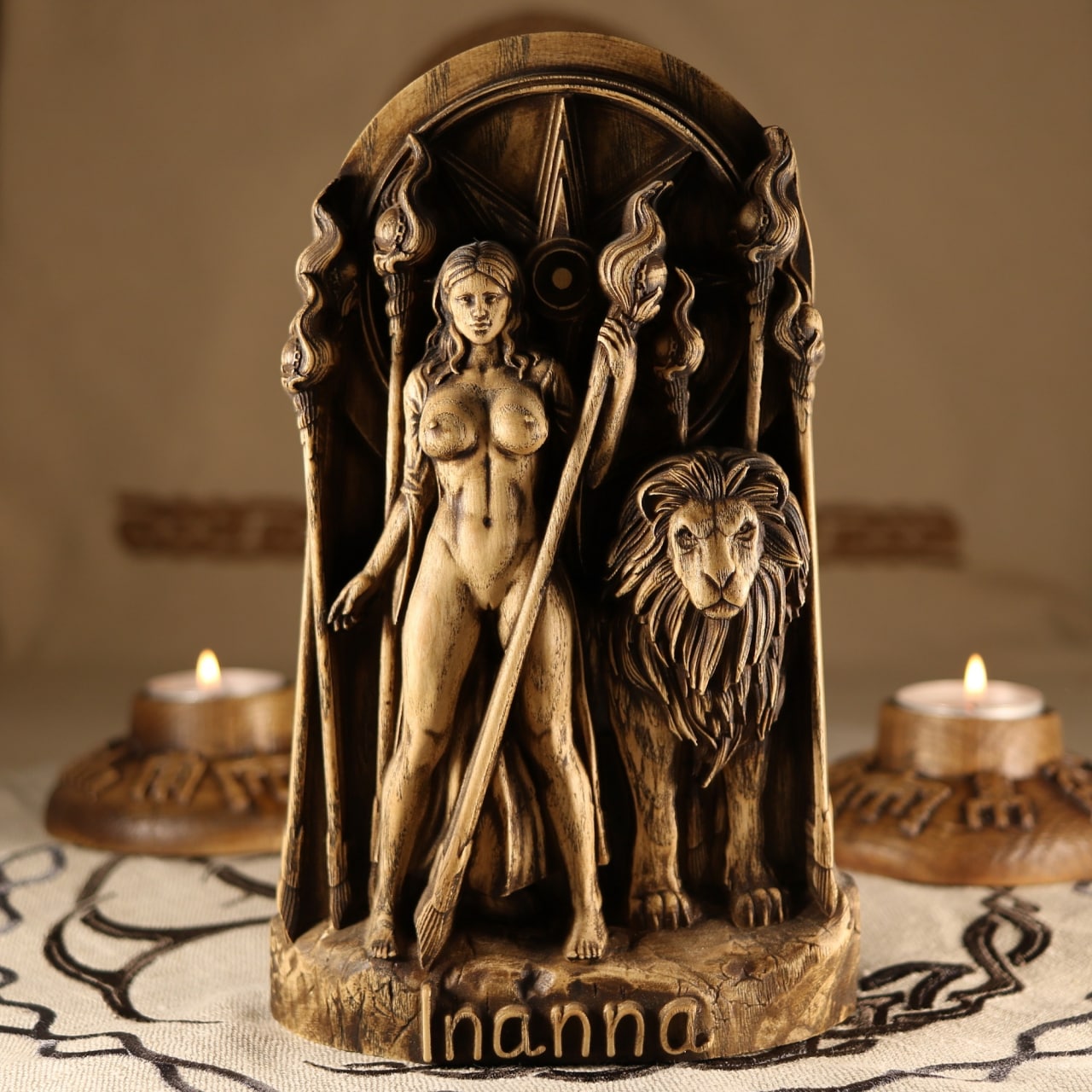 Wooden Inanna Statue - Wiccan Decor