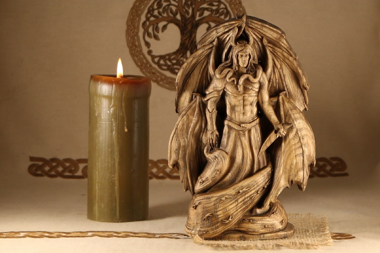 Samael, Lucifer morningstar,  Wooden statue
