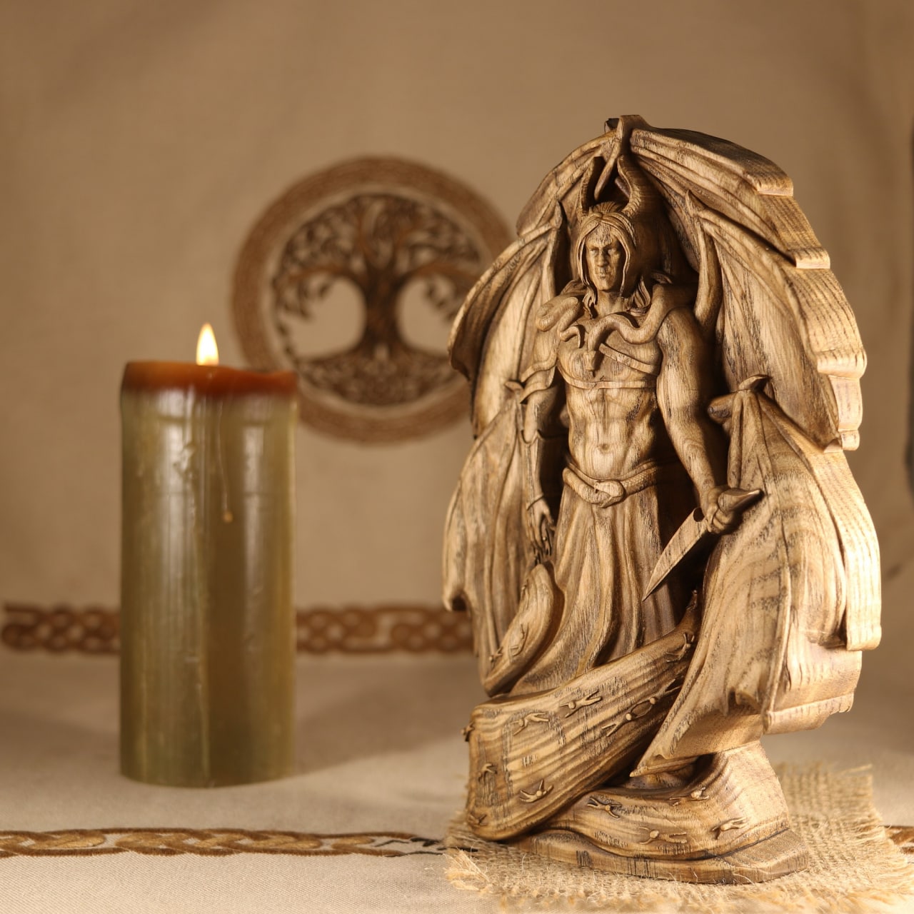 Samael, Lucifer morningstar,  Wooden statue