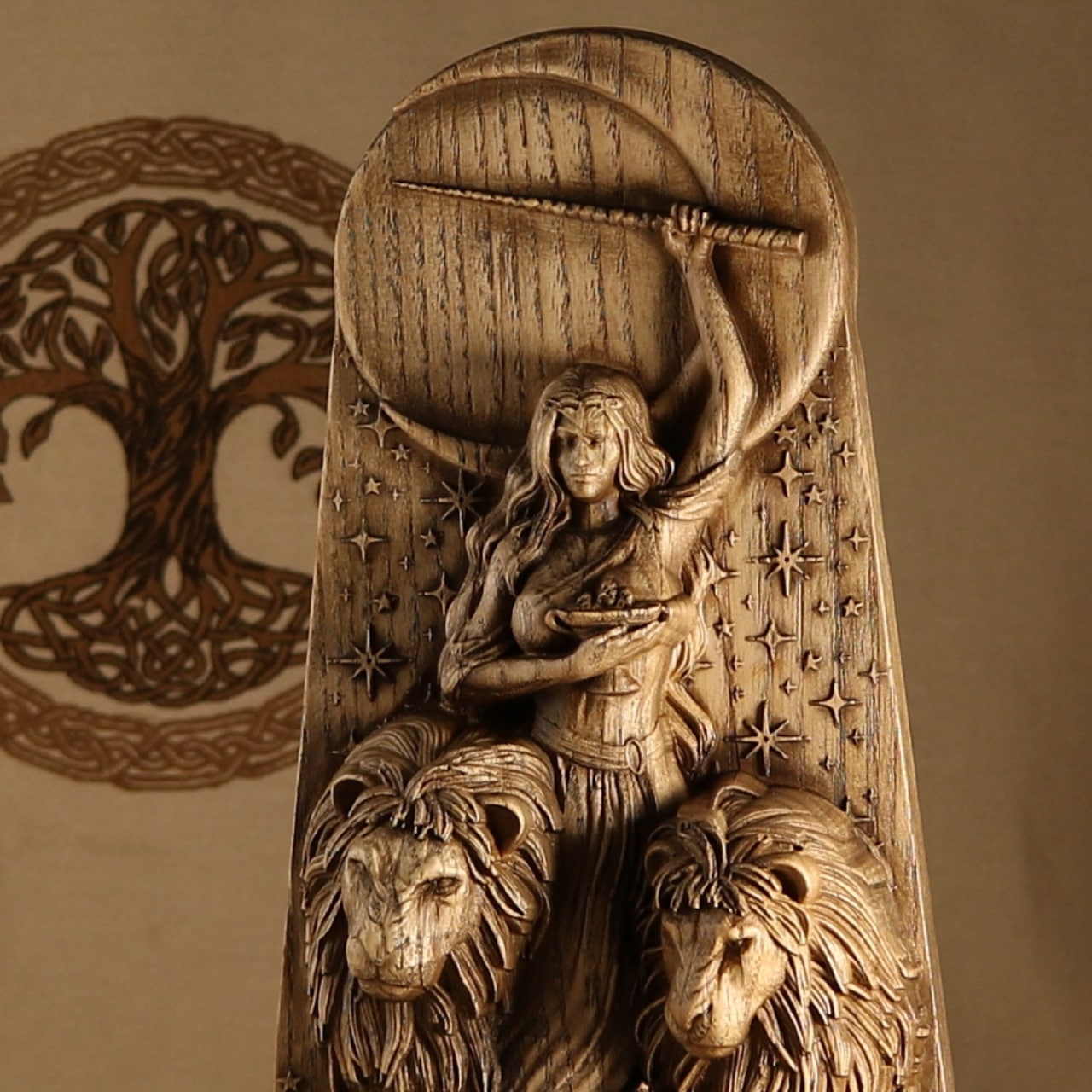Circe, Greek Witch Goddess statue, Wood carving