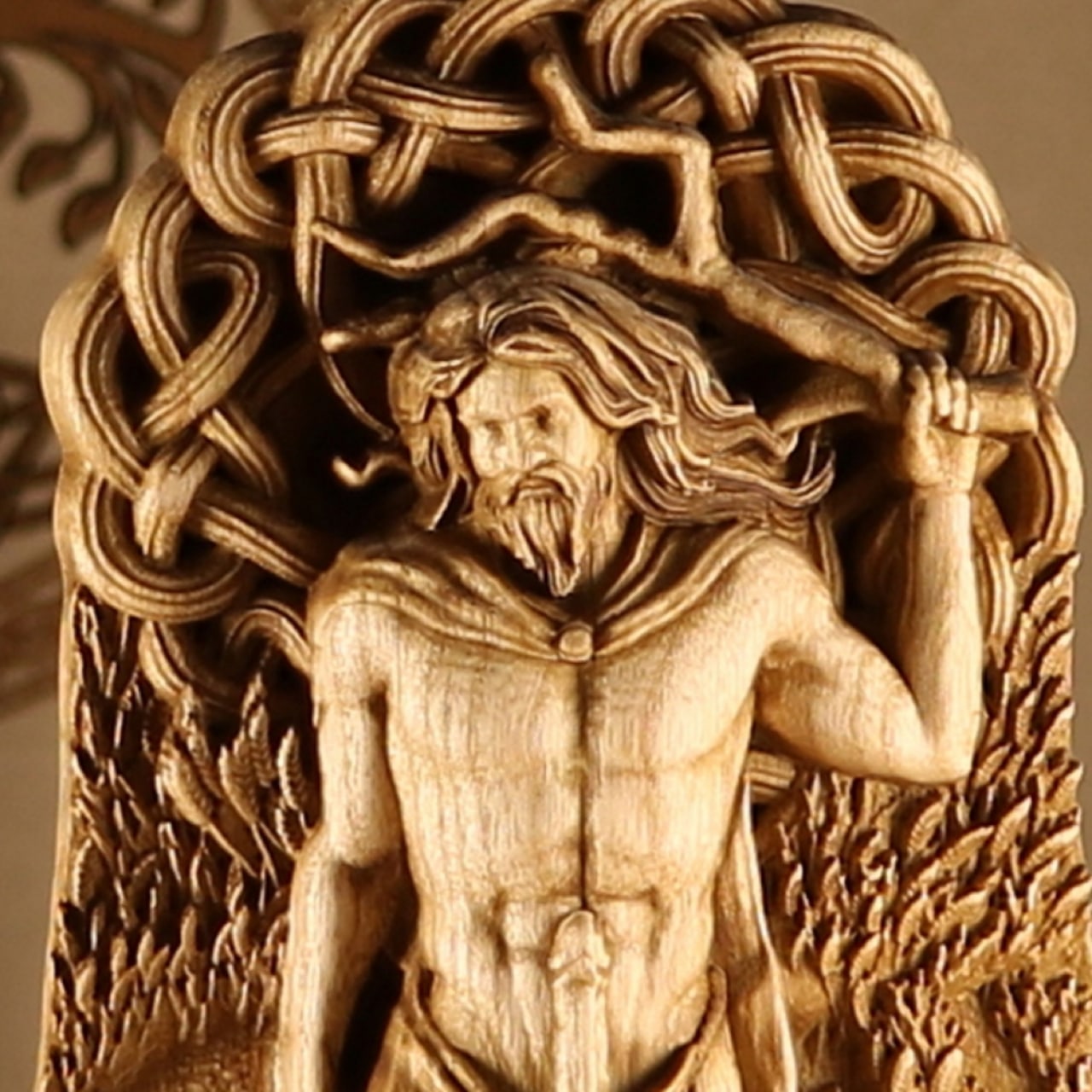 Carved Wooden Freyr Statue - Norse Pagan Decor
