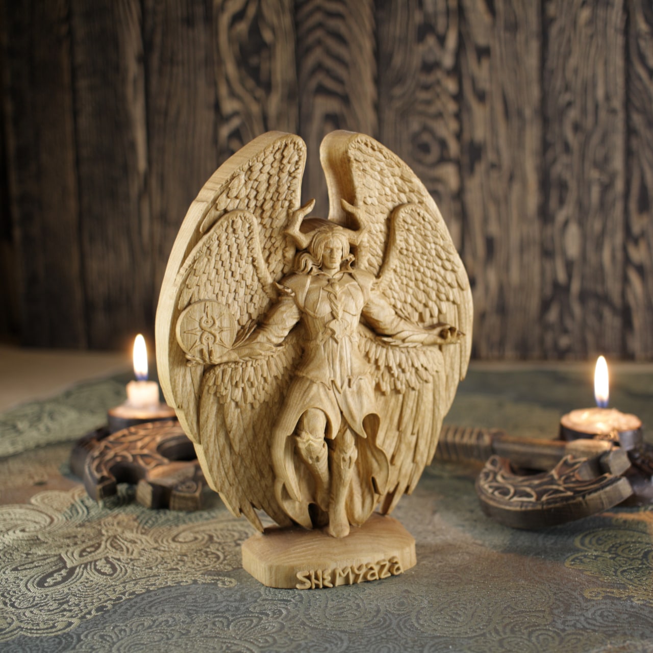 Shemyaza Fallen Angel Statue - The Wooden Satan Figurine