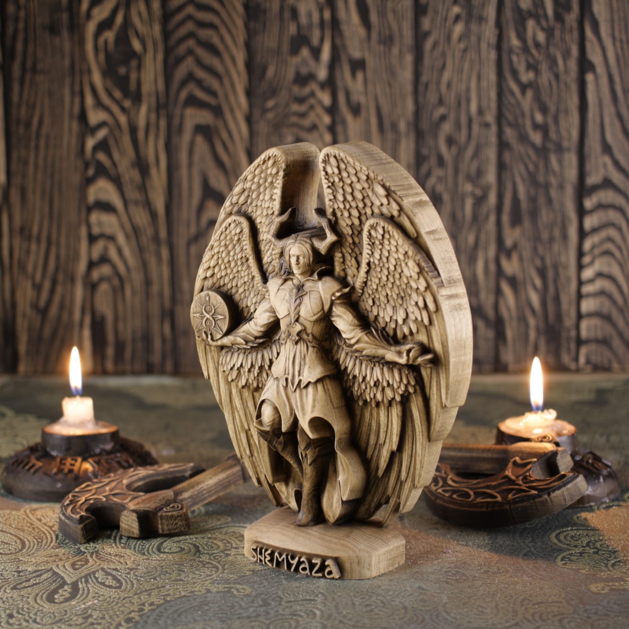 Shemyaza Fallen Angel Statue - The Wooden Satan Figurine