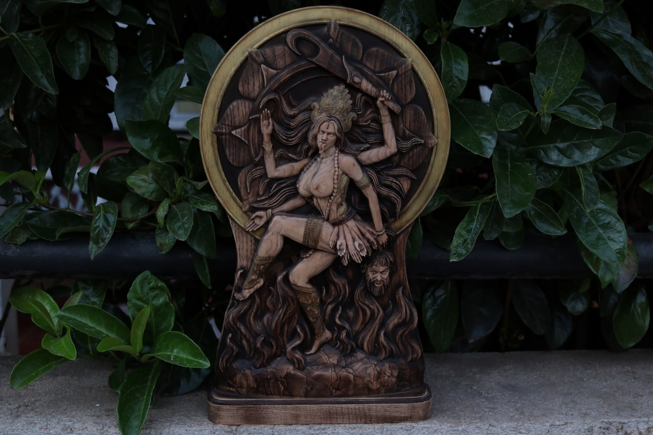 Wooden Kali Sculpture - Indian Goddess Statue