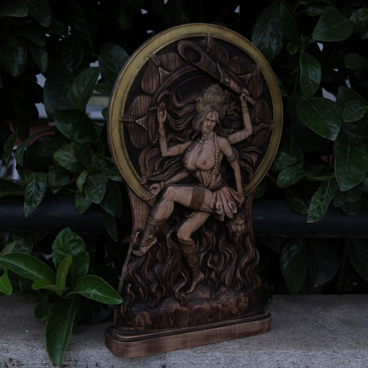 Wooden Kali Sculpture - Indian Goddess Statue