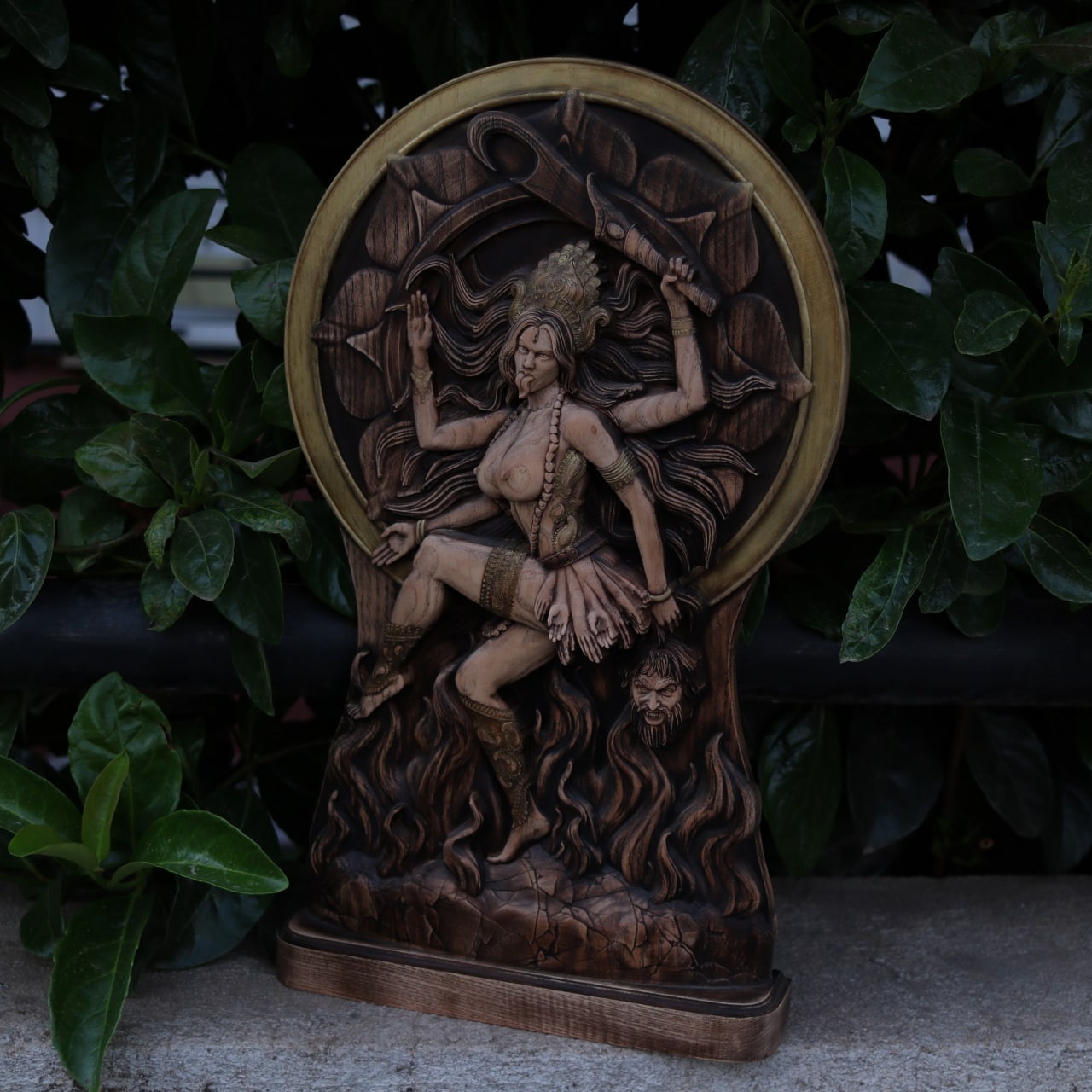Wooden Kali Sculpture - Indian Goddess Statue