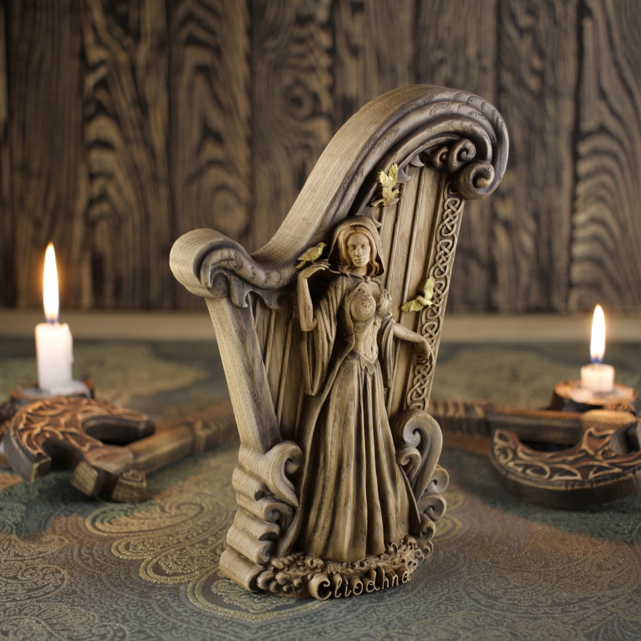 Wooden Cliodhna Statue - Celtic Goddess Sculpture