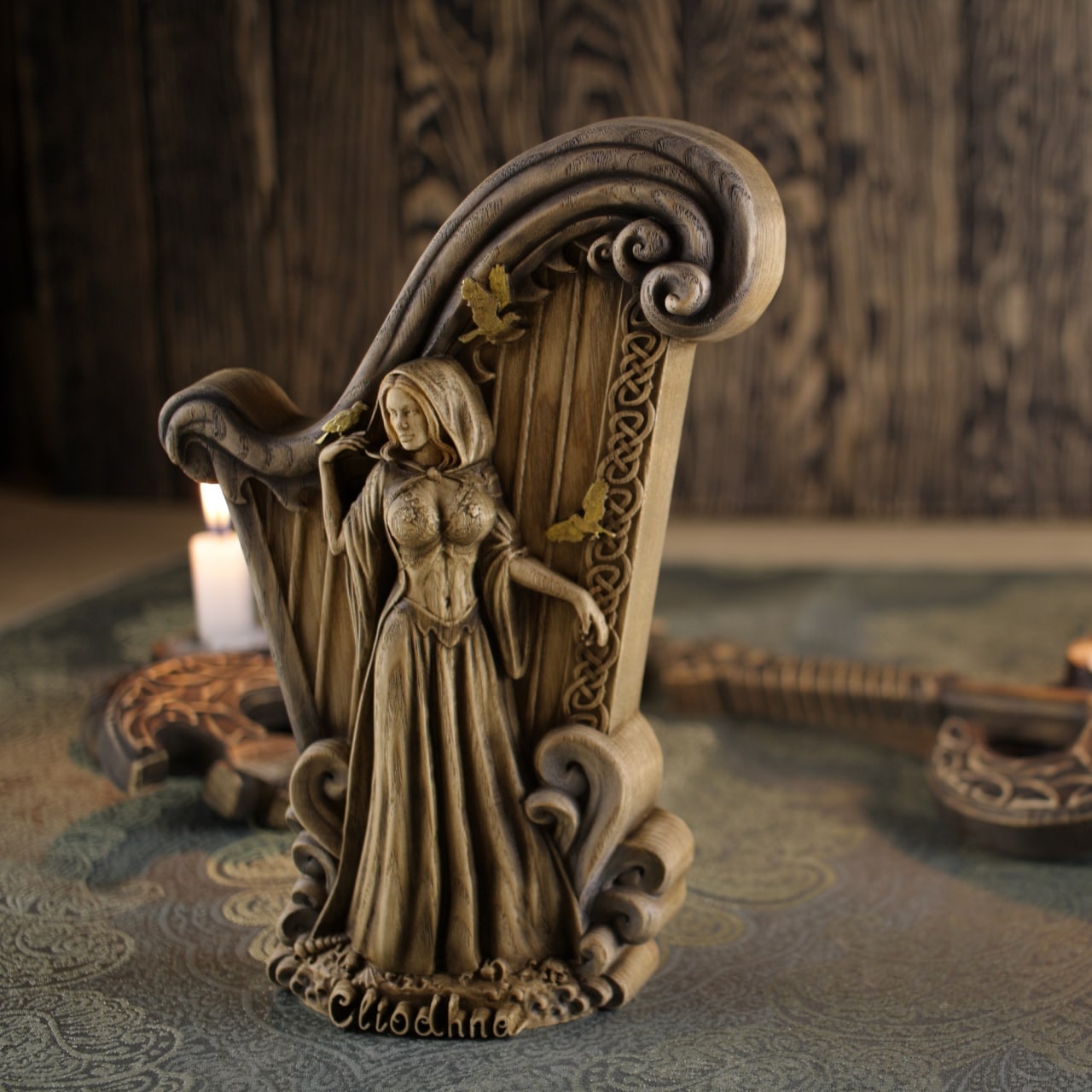Wooden Cliodhna Statue - Celtic Goddess Sculpture