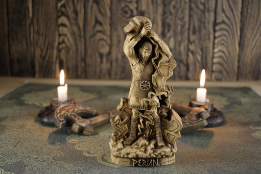 Wooden Perun Statue - Hand Carved Wooden Sculpture of the Slavic God