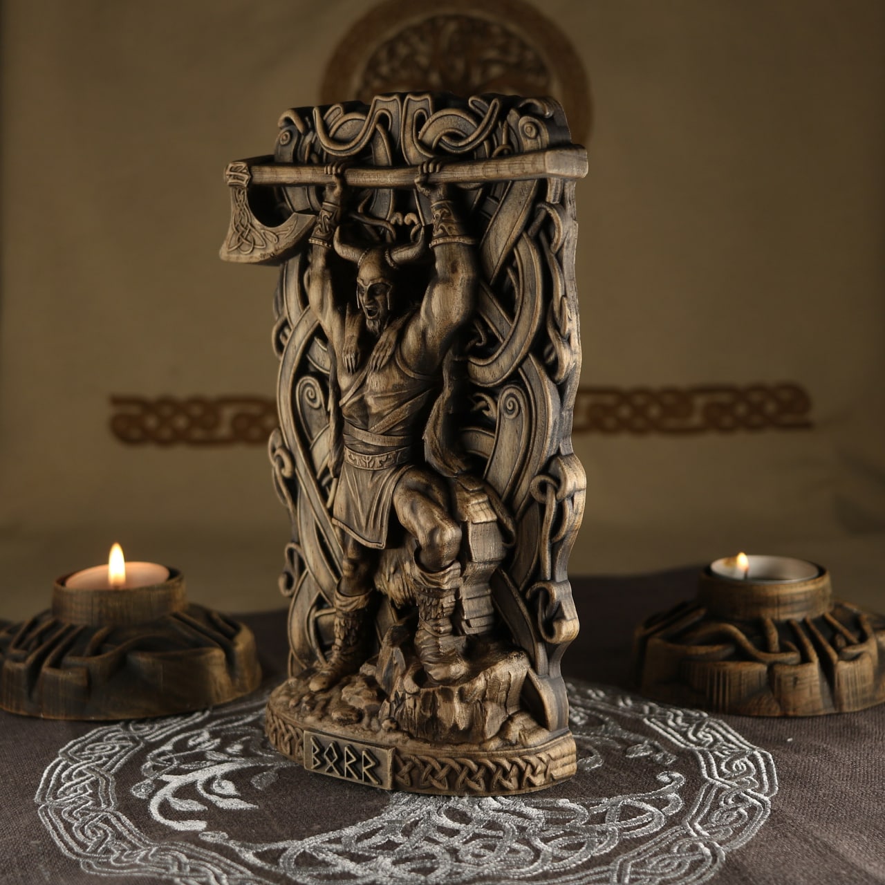 Wooden Borr Statue - Viking Decor Norse Pagan Sculpture