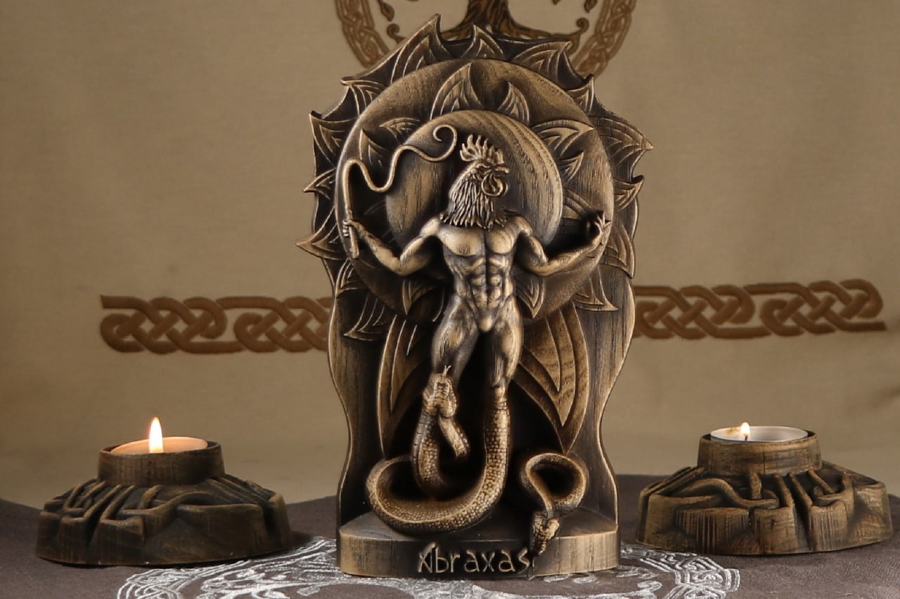 Wooden Abraxas Statue - Head of Heaven and Aeons