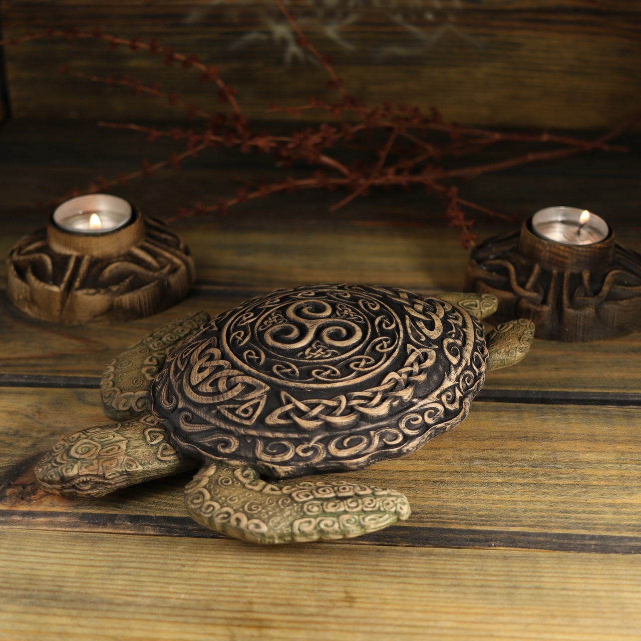 Turtle, Celtic turtle, wooden statue, animal statue