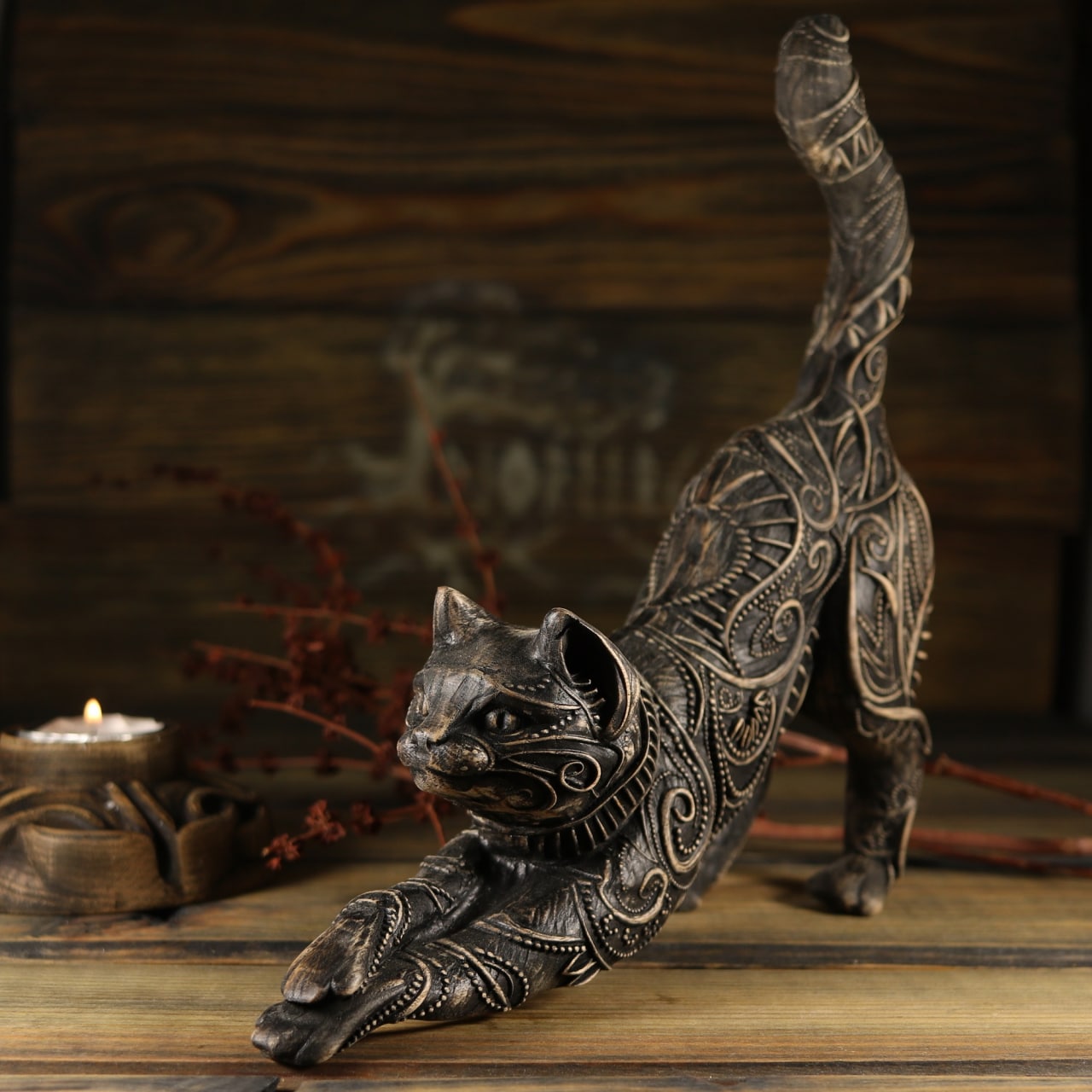 Cat, The Guardian Predator, wooden statue – Art Carving Shop