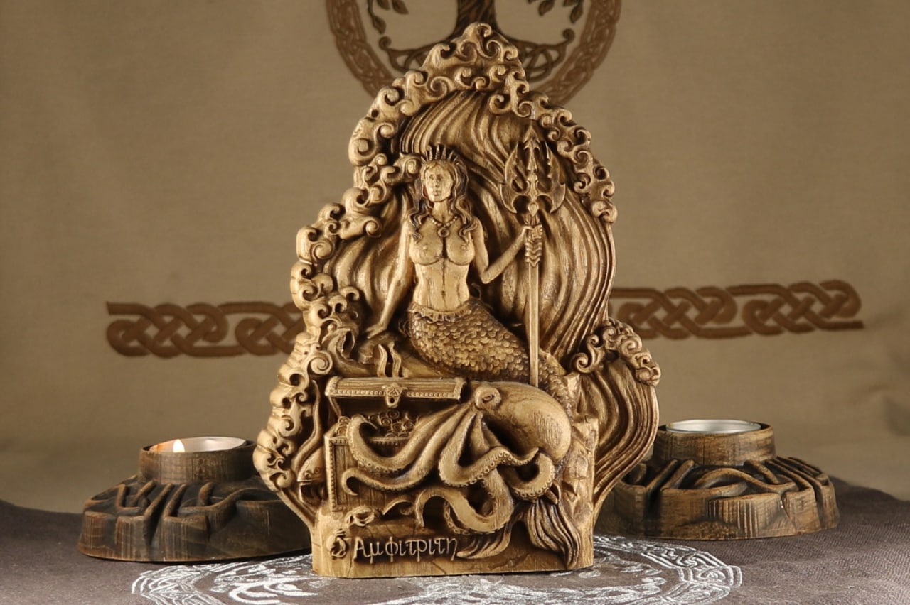 Wooden Kraken Sculpture - Sea Goddess Statue