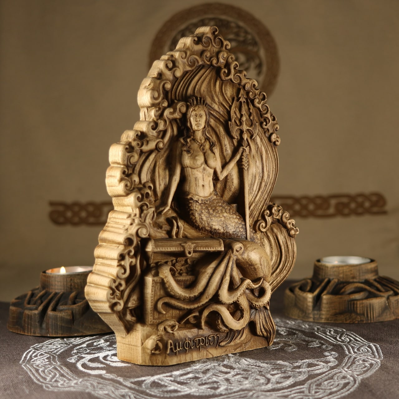 Wooden Kraken Sculpture - Sea Goddess Statue