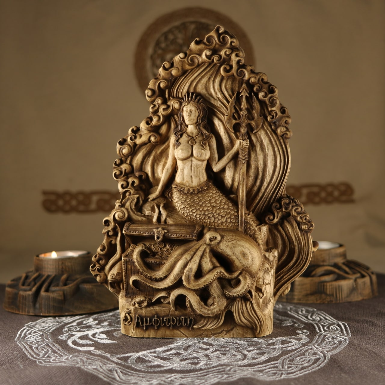 Wooden Kraken Sculpture - Sea Goddess Statue