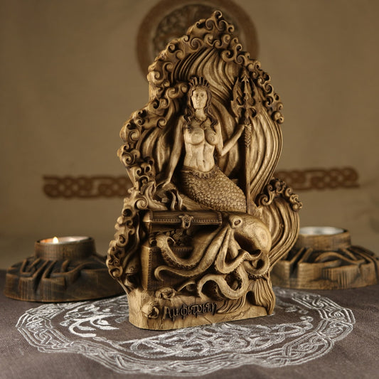 Greek Amphitrite Statue - Wooden Octopus Art