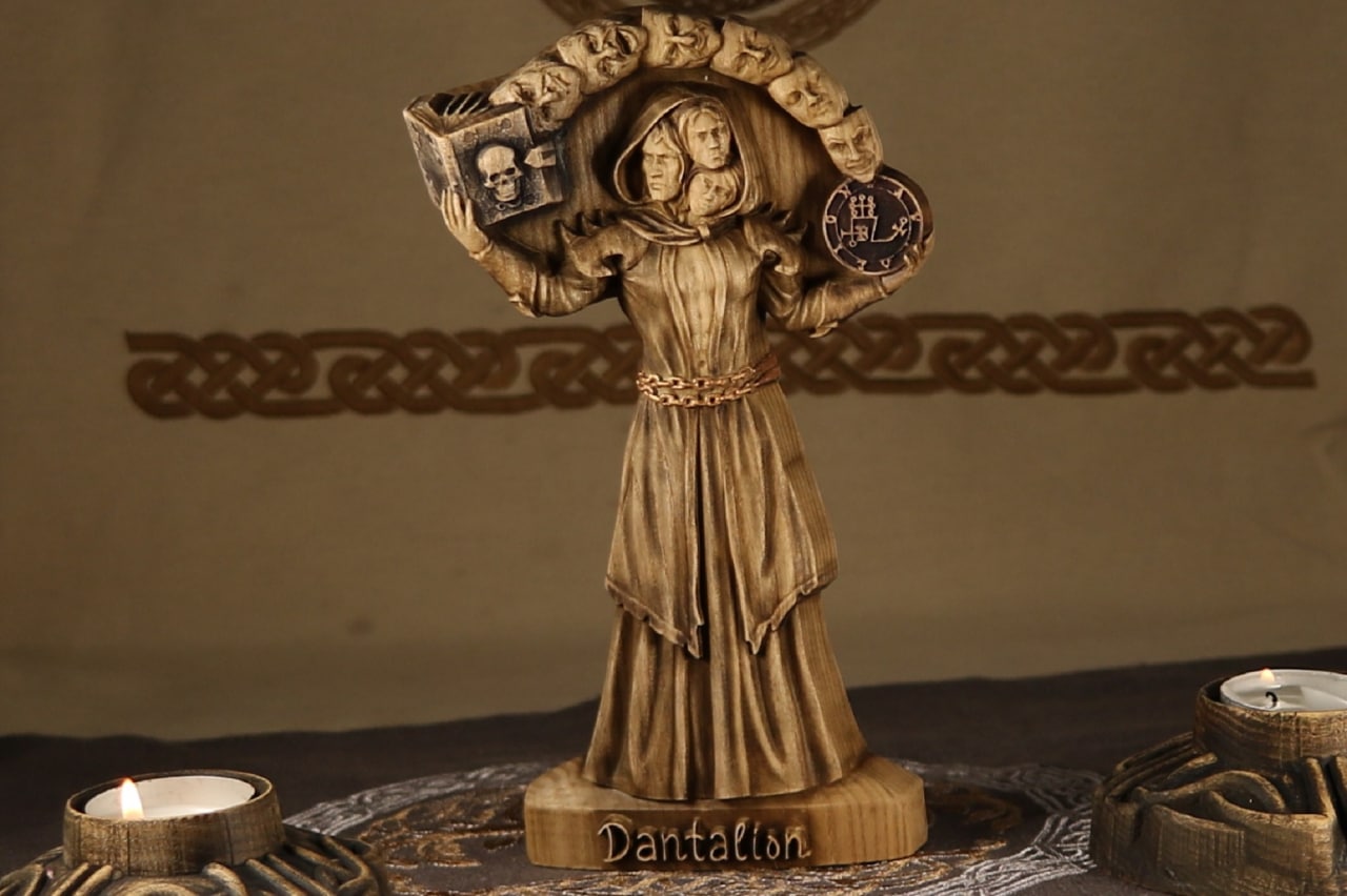 Wooden Gothic Sculpture Dantalion - Occult Statue Duke of Hell