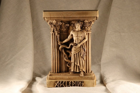 Greek Asclepius Statue - Wooden God of Medicine