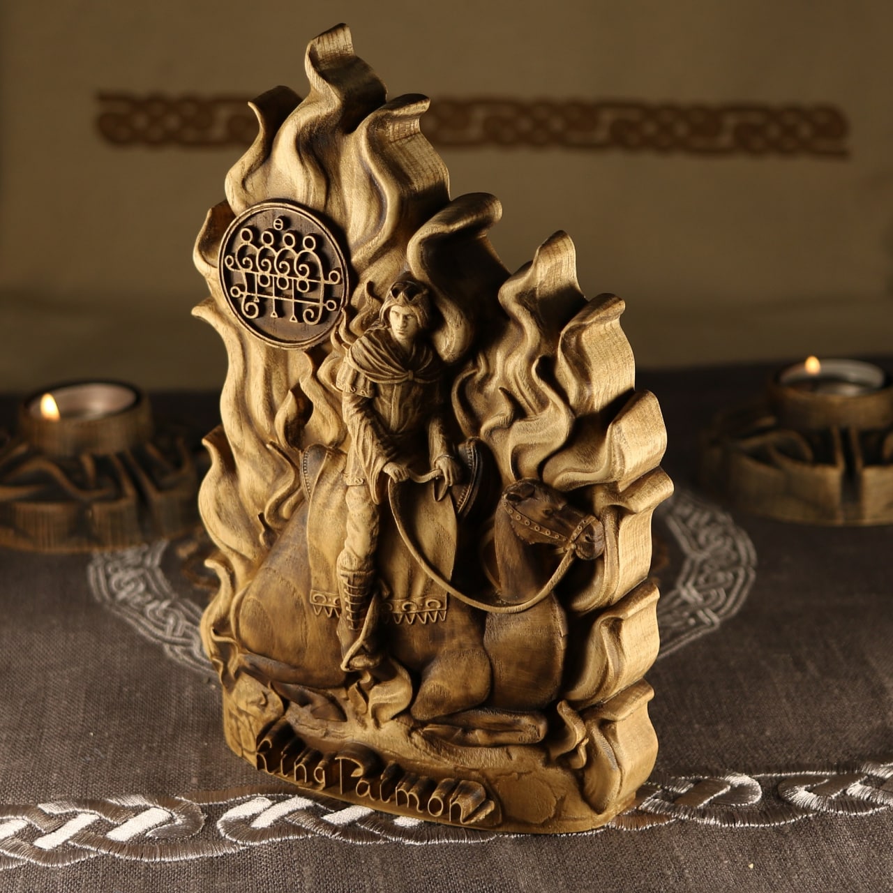 Wooden King Paimon Statue - Lucifer Altar, Occult Sculpture