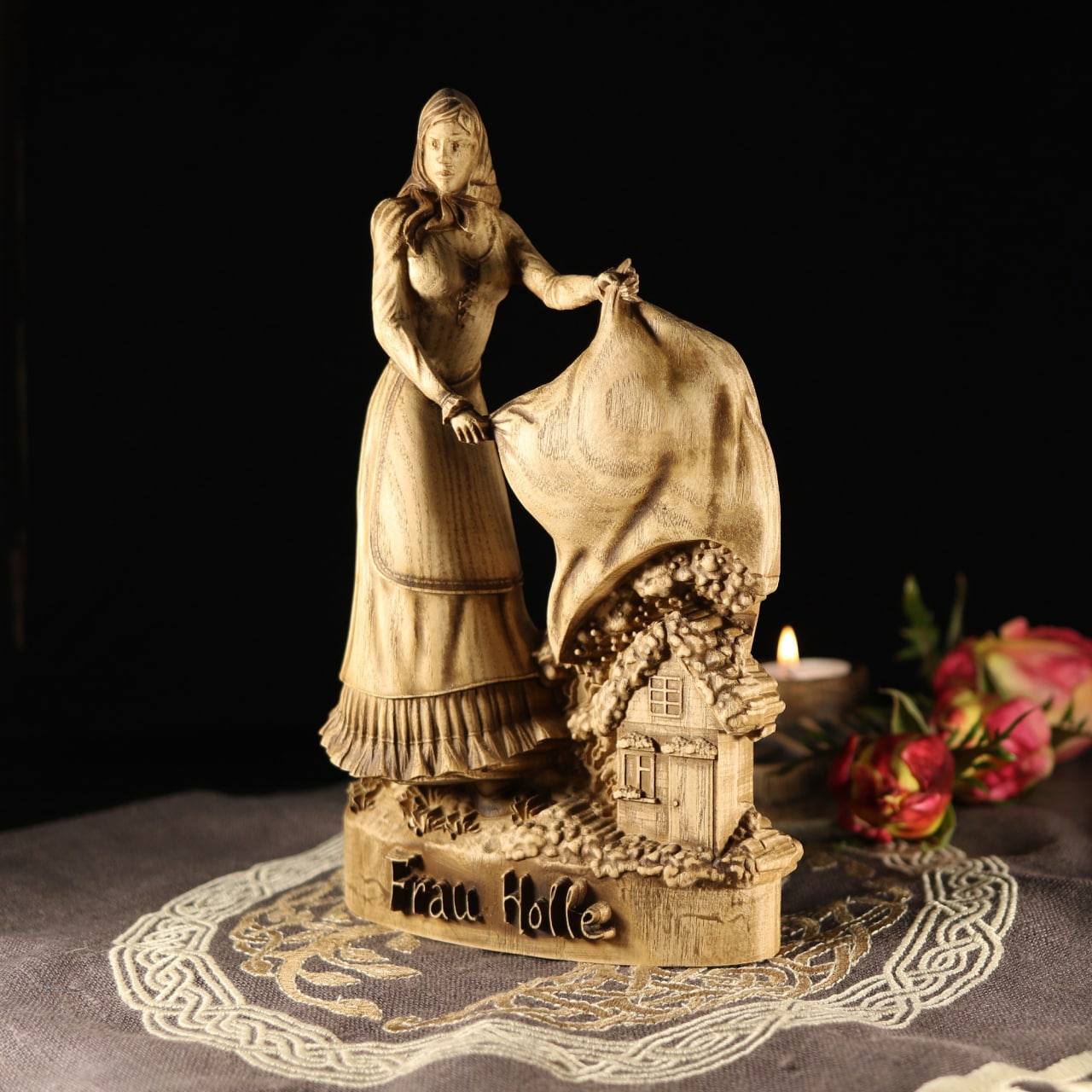 Frau Holle, Mother Holle Wooden Statue for Asatru Altar