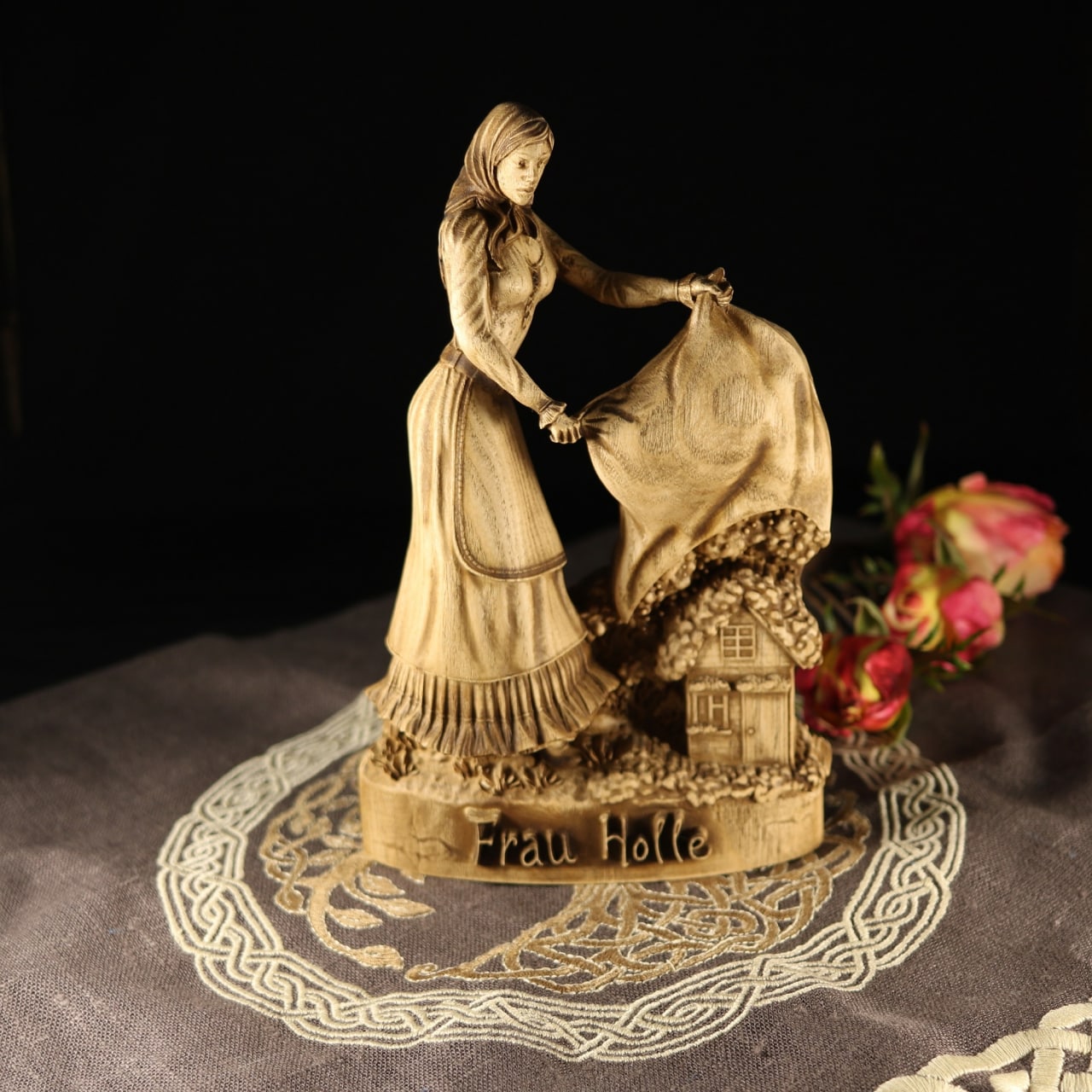 Frau Holle, Mother Holle Wooden Statue for Asatru Altar
