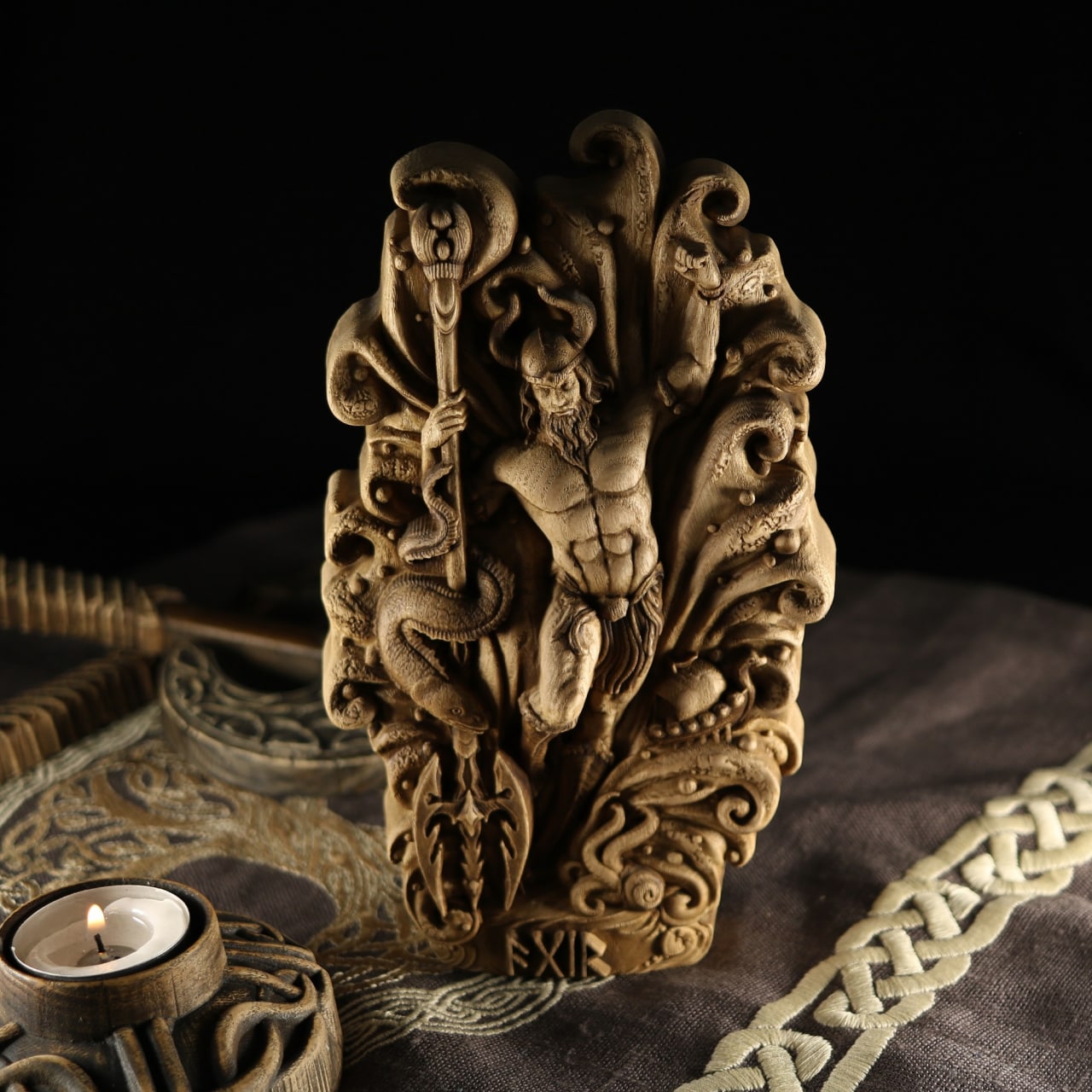 Aegir, Asatru, Viking decor  Wooden statue