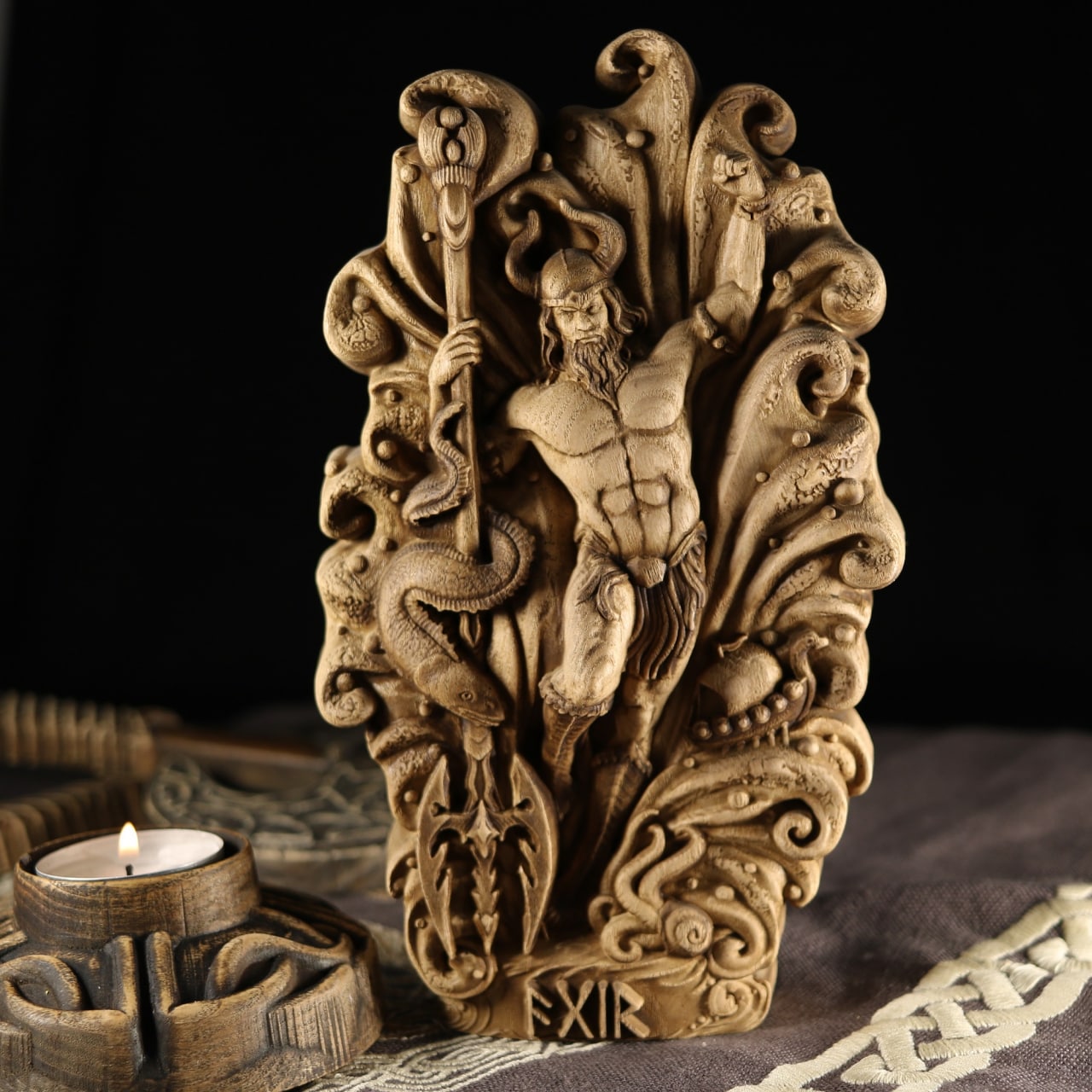 Aegir, Asatru, Viking decor  Wooden statue