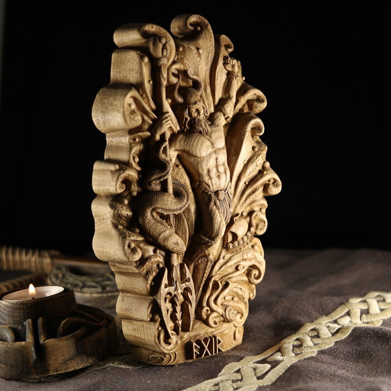 Aegir, Asatru, Viking decor  Wooden statue