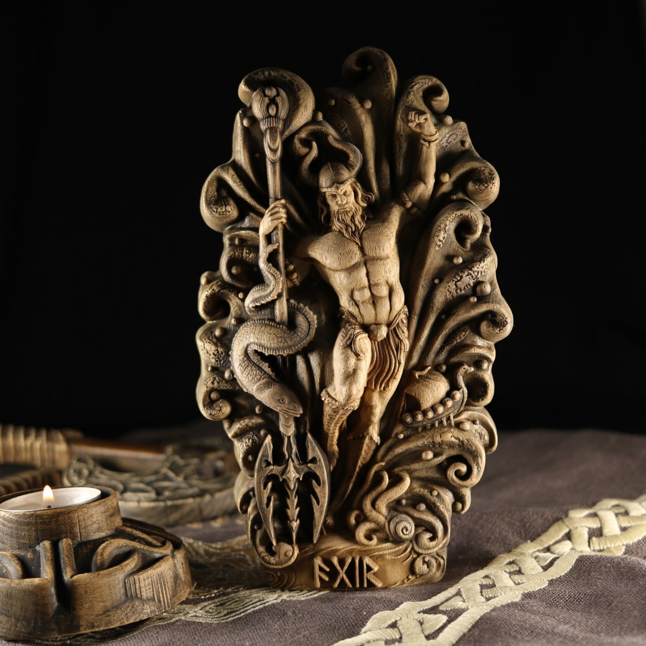 Aegir, Asatru, Viking decor  Wooden statue