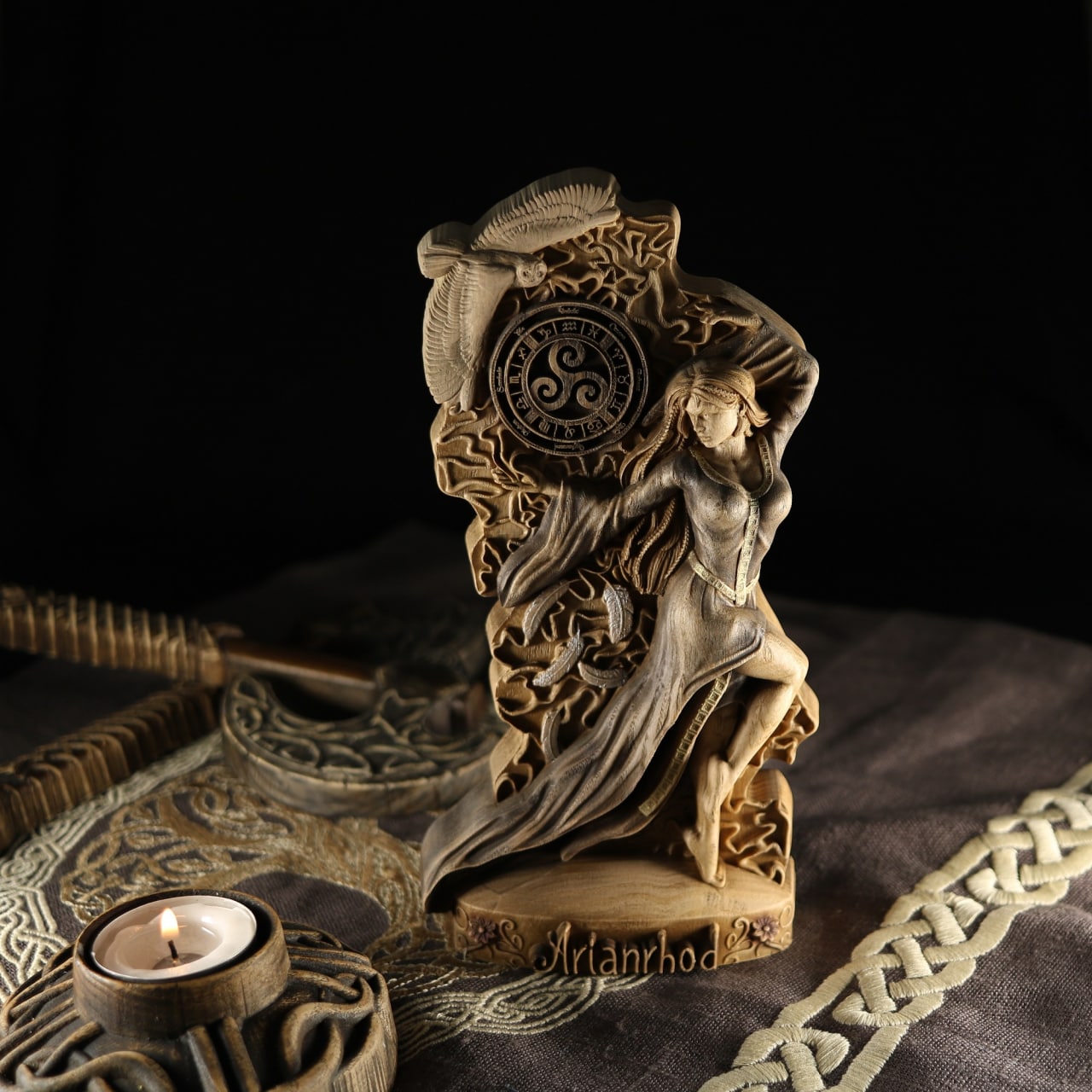 Arianrhod, Moon goddess, Wooden goddess statue Celtic goddess