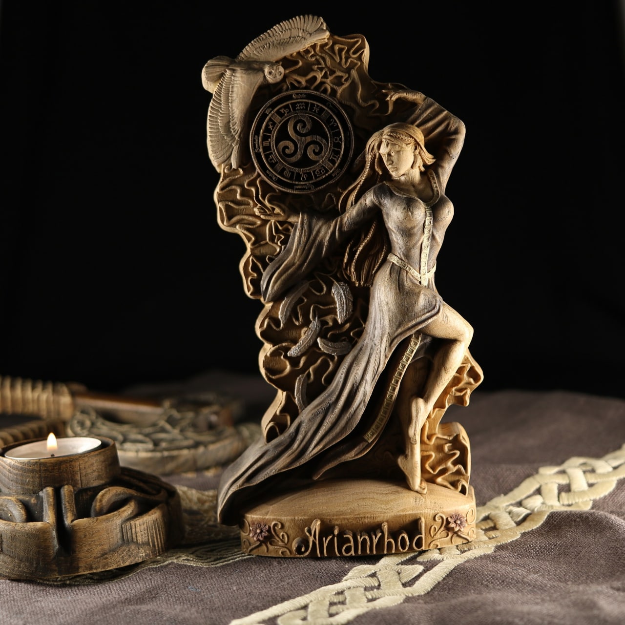 Arianrhod, Moon goddess, Wooden goddess statue Celtic goddess