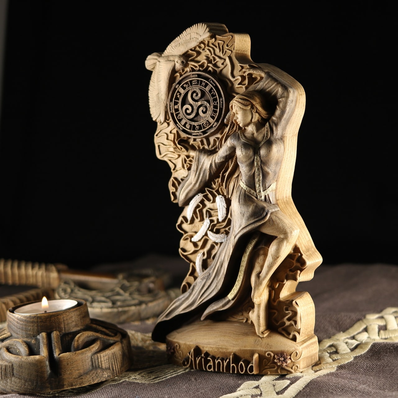 Arianrhod, Moon goddess, Wooden goddess statue Celtic goddess