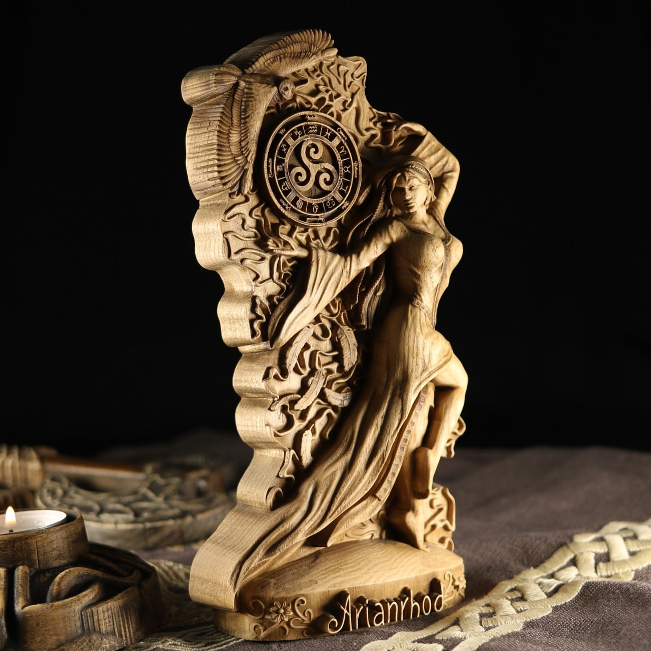 Arianrhod, Moon goddess, Wooden goddess statue Celtic goddess