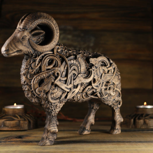 Wood Ram Statue - Norse Animal Statue
